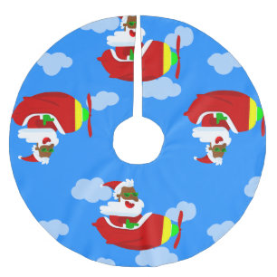 Jupon De Sapin En Polyester Brossé vol de noël pilote avion noir père Noël nuage