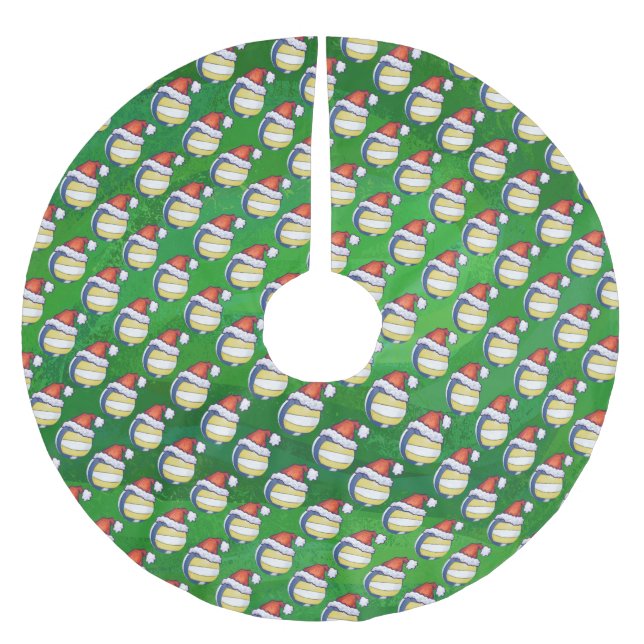 Jupon De Sapin En Polyester Brossé Volley-ball avec Casquette de Noël (Devant)