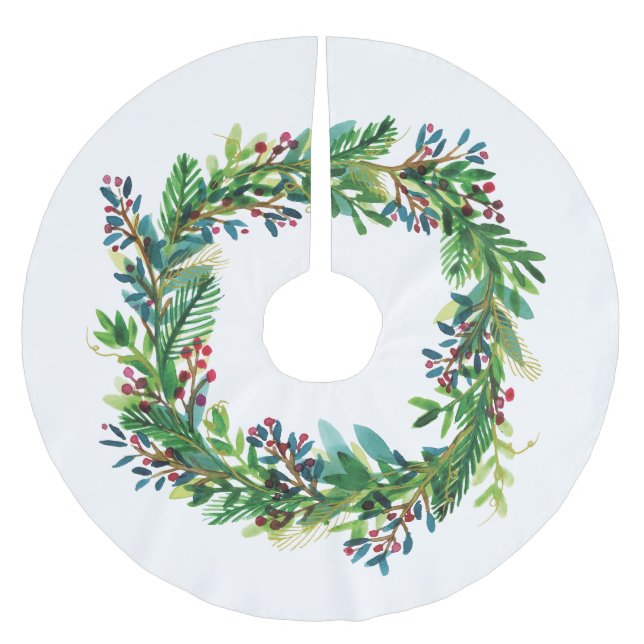 Jupon De Sapin En Polyester Brossé Watecolor Wreath de Noël (Devant)