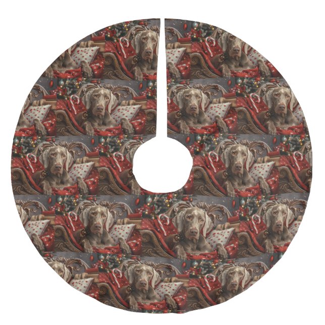 Jupon De Sapin En Polyester Brossé Weimaraner Chien Festif de Noël (Devant)