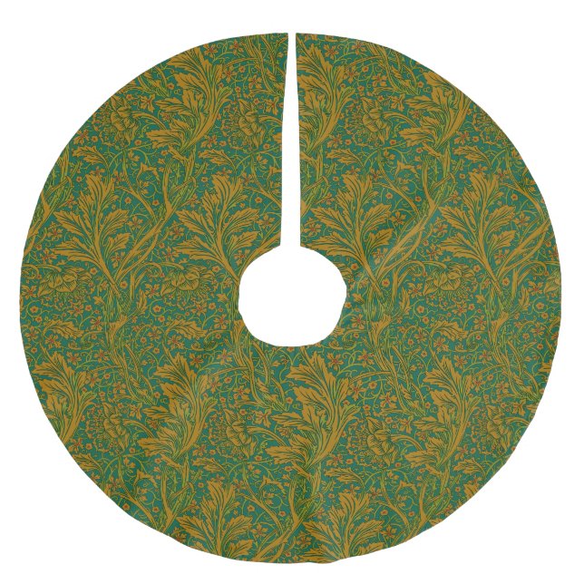 Jupon De Sapin En Polyester Brossé William Morris Motif Arcadia Floral Vert Doré (Devant)
