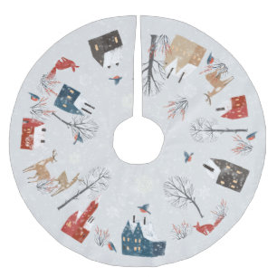 Jupon De Sapin En Polyester Brossé Winter Wonderland Village - Cerfs et renards