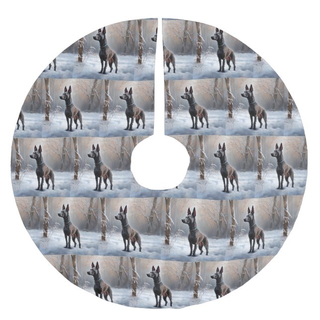Jupon De Sapin En Polyester Brossé Xoloitzcuintli Laisser neiger Noël (Devant)