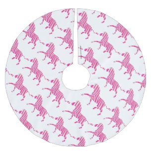 Jupon De Sapin En Polyester Brossé Zèbre Rose Chaud et Silhouette Blanche