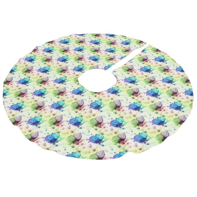 Jupon De Sapin Imitation Lin Aquarelle Papillons Arbre Jupe (Angle)