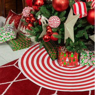 Jupon De Sapin Imitation Lin Cercles concentriques rouges et blancs