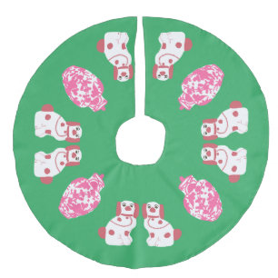 Jupon De Sapin Imitation Lin Chien de Staffordshire rose et vert et pot à ginge