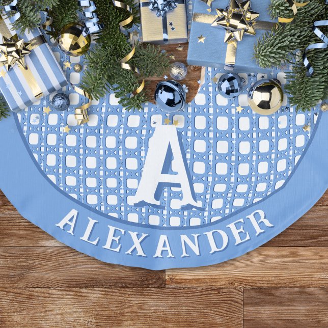 Jupon De Sapin Imitation Lin Chinoiserie Cane Trellis in Blue Personalized (Créateur téléchargé)