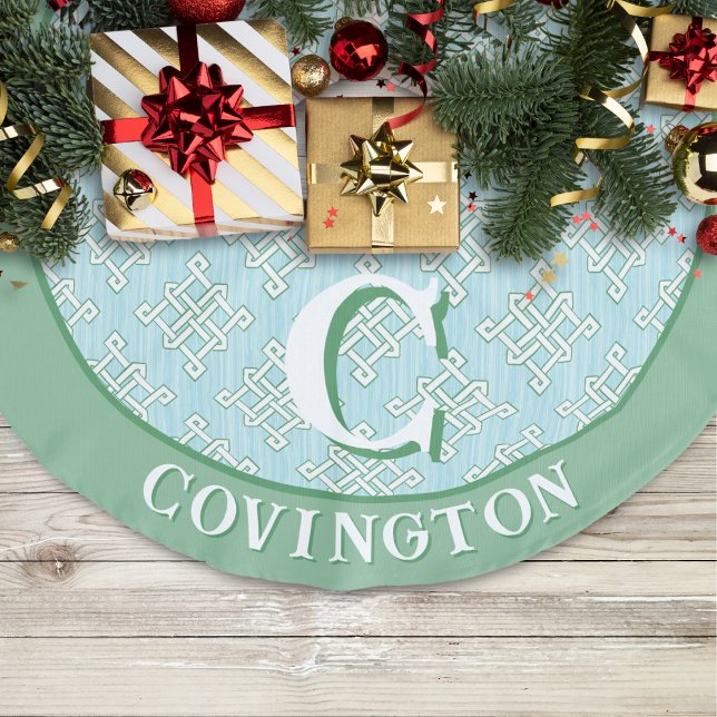 Jupon De Sapin Imitation Lin Diamond Endless Knot in Green + Aqua Personalized (Créateur téléchargé)