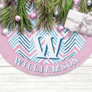 Jupon De Sapin Imitation Lin Grand Chevron Zag en rose + Aqua Personnalisé