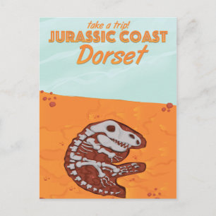 Jurassic Coast Devon Cartoon Reiseplakat Postkarte
