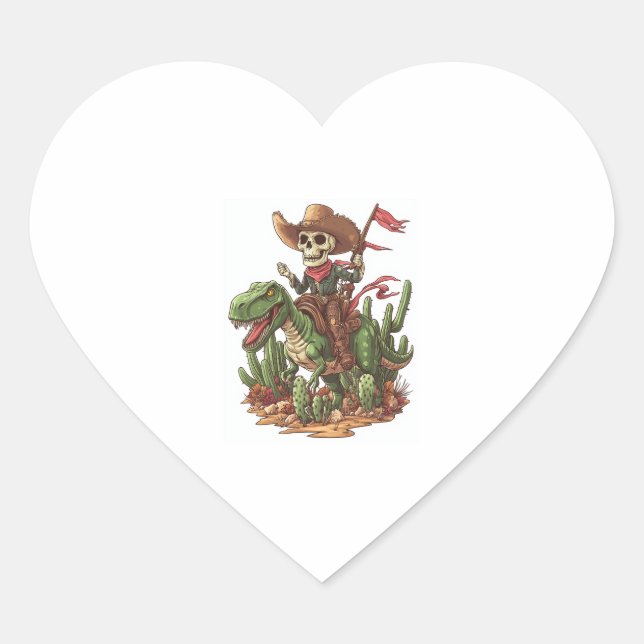 Jurassic Cowboy Skull � Funny Dino Rodeo Herz-Aufkleber (Vorderseite)