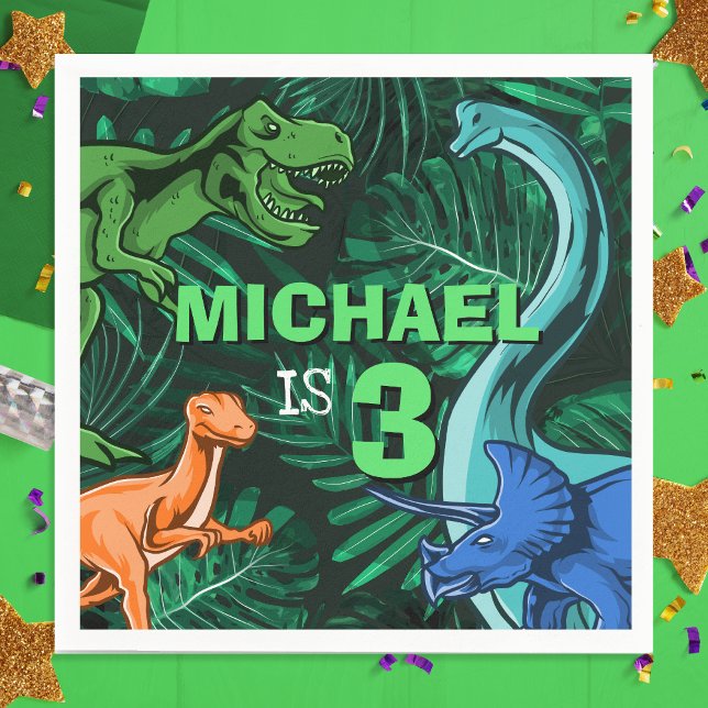 Jurassic Dino Dinosaurier - individuell anpassbare Serviette (Customizable Kids Jurassic Dino Dinosaur Birthday Napkins)