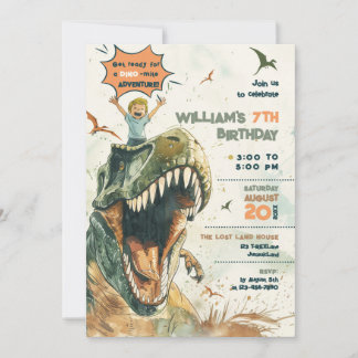 Jurassic Dino Ride 2 Blonde Hair Birthday Party Einladung