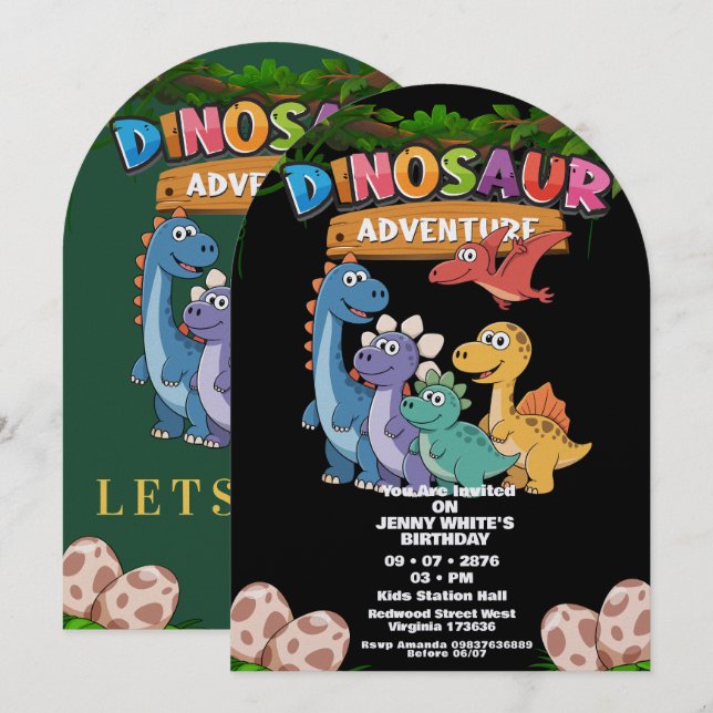 Jurassic Dinosaurs Themed Invitation (Devant / Derrière)