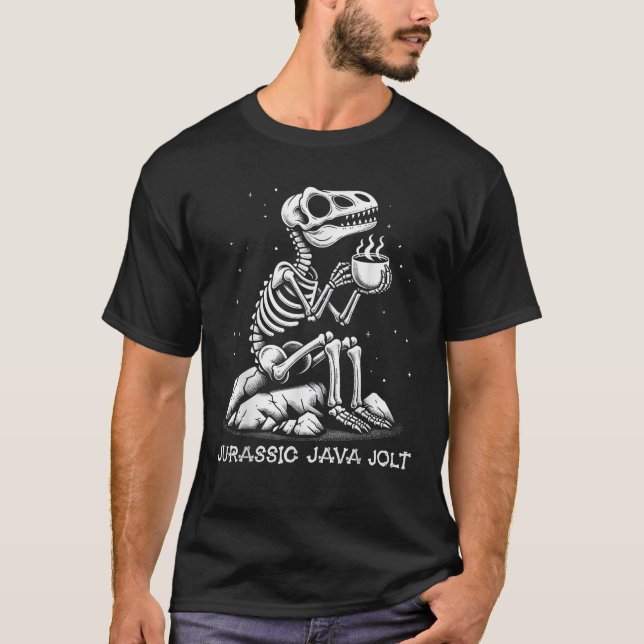 Jurassic Java Jolt Coffee Lover Skeleton Fun Dinos T-Shirt (Vorderseite)