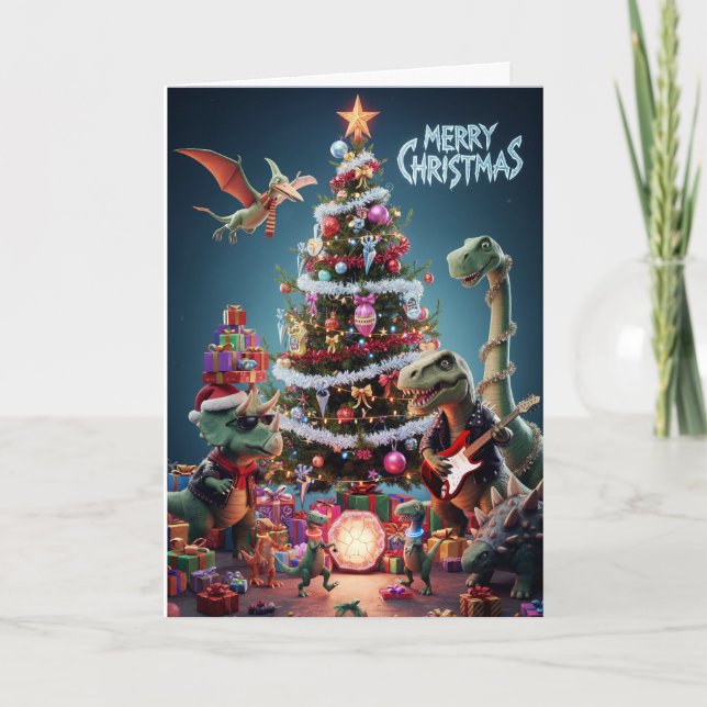 Jurassic Jingle Bell Rock Christmas Dinosaur Karte (Vorderseite)