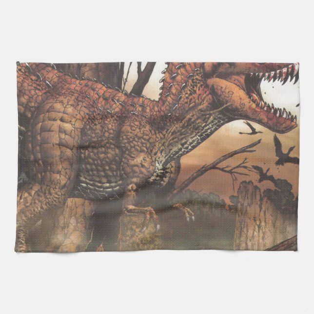 Jurassic Journey: Dinosaurier in seinem natürliche Küchentuch (Horizontal)