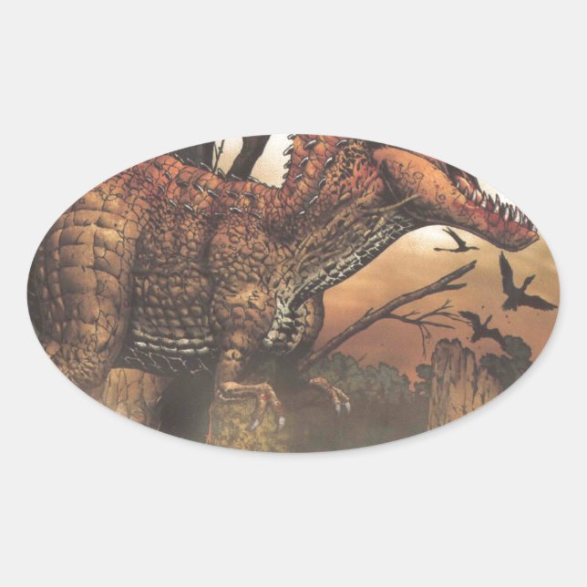 Jurassic Journey: Dinosaurier in seinem natürliche Ovaler Aufkleber (Vorderseite)