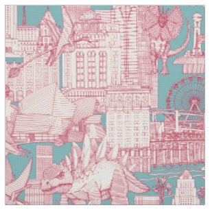 Jurassic LA toile viva magenta türkis Stoff