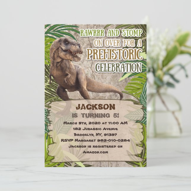 Jurassic Park Dinosaur Birthday Einladung (Stehend Vorderseite)