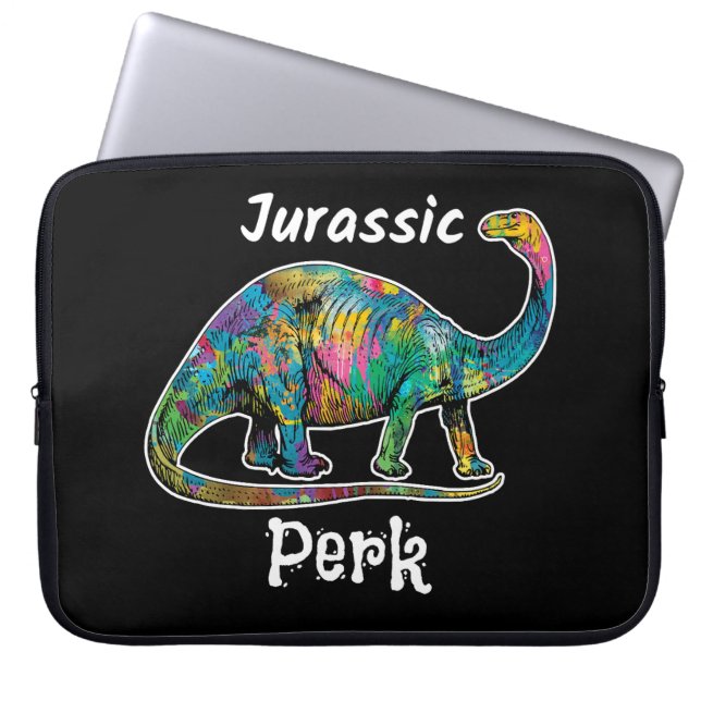 Jurassic Perk Colorful Dinosaur Black Laptopschutzhülle (Vorderseite)