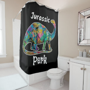 Jurassic Perk Farbige Dinosaurier Schwarz Duschvorhang