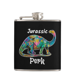 Jurassic Perk Farbiger Dinosaurier Schwarz Flachmann