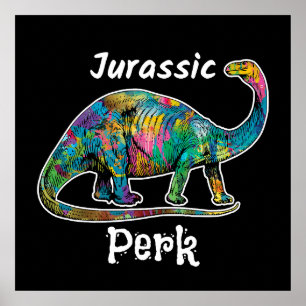 Jurassic Perk Farbiger Dinosaurier Schwarz Poster