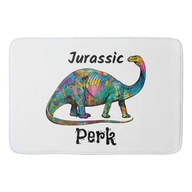 Jurassic Perk Farbiger Dinosaurier Weiß Badematte (Vorderseite)