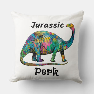 Jurassic Perk Farbiger Dinosaurier Weiß Kissen