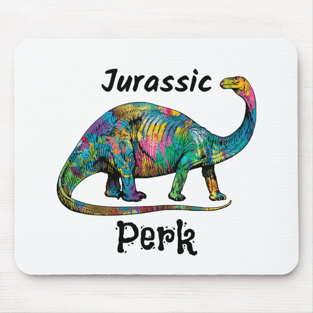 Jurassic Perk Farbiger Dinosaurier Weiß Mousepad (Vorne)