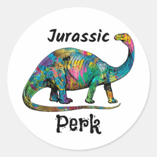 Jurassic Perk Farbiger Dinosaurier Weiß Runder Aufkleber