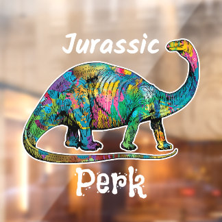 Jurassic Perk Farbiger Dinosaurier Weiße Typografi Fensteraufkleber