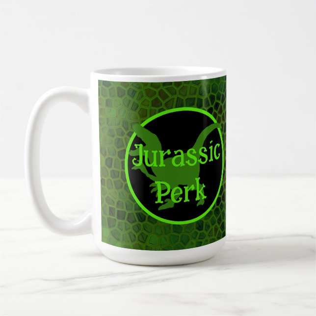 Jurassic Perk Grüne Dinosaurier-Haut  Kaffeetasse (Links)