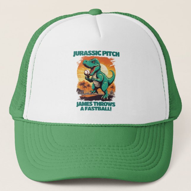 Jurassic Pitch Personalisiert Kids Baseball Truckerkappe (Vorderseite)
