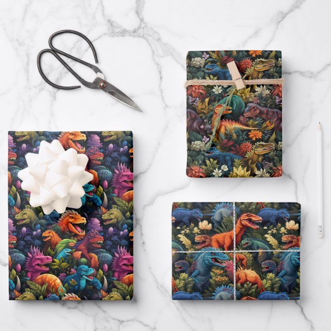 Jurassisches Jungle Wrapping Paper Geschenkpapier Set (Vorderseite)