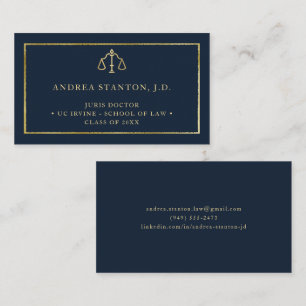 Jurastudent Anwalt Gold Navy Elegant Visitenkarte