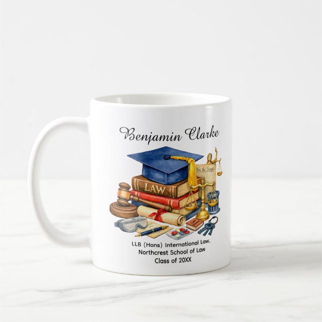 🎓Jurastudent Individueller Name & Abschluss Kaffeetasse (Links)