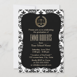 Jurastudium Classic Damask Graduation Party Einladung