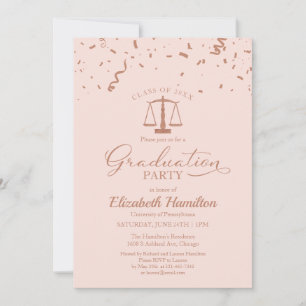 Jurastudium Party Rose Gold Confetti Einladung