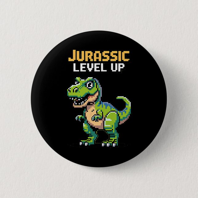 Juric Level Up Pixel Dinosaur Retro Gamer  Button (Vorderseite)