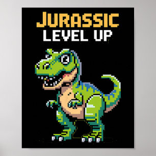 Juric Level Up Pixel Dinosaur Retro-Spieler  Poster