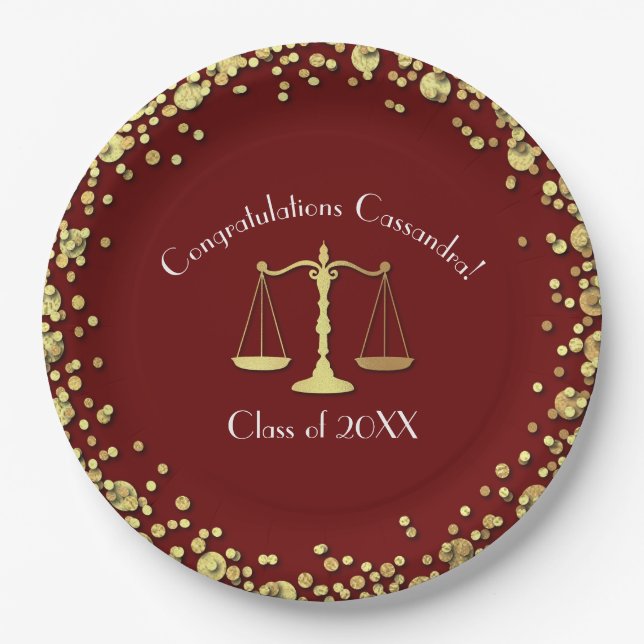 Juristenakademie Maroon Gold Graduation Party Pappteller (Vorderseite)