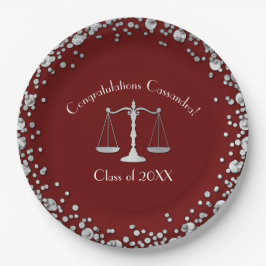 Juristenschule Maroon Silver Graduation Party Pappteller