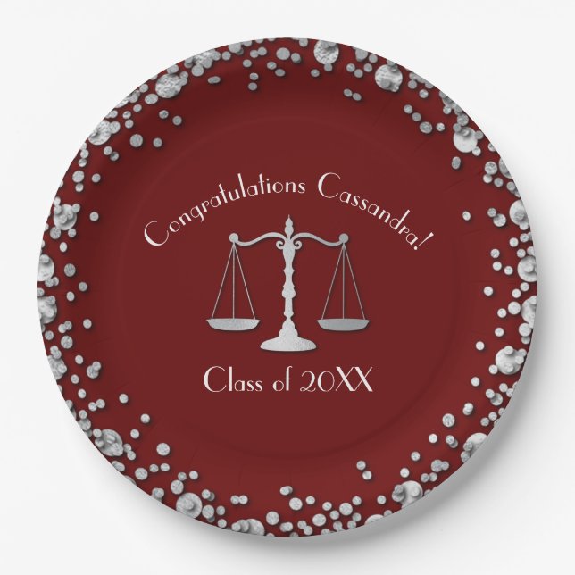 Juristenschule Maroon Silver Graduation Party Pappteller (Vorderseite)