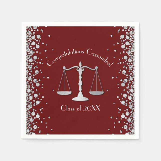 Juristenschule Maroon Silver Graduation Party Serviette (Vorderseite)