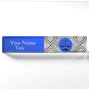 JURISTISCHES BÜRO, ATTORNEY BLAUE WHITE DAMASK NAMENSPLAKETTE