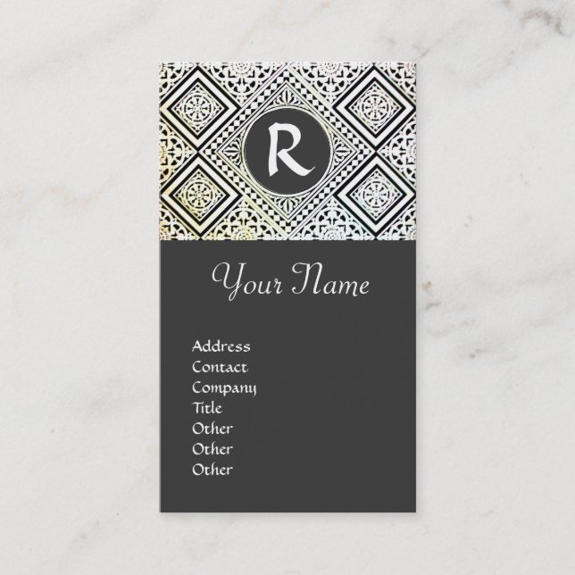 JURISTISCHES BÜRO, ATTORNEY DAMASK Monogramm grau Visitenkarte (Vorderseite)