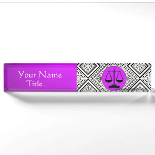 JURISTISCHES BÜRO, ATTORNEY LILA WHITE DAMASK NAMENSPLAKETTE